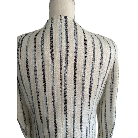 LUCY PARIS Cream Blue Striped Boucle Blazer Jacket Size Medium - Picture 5 of 11